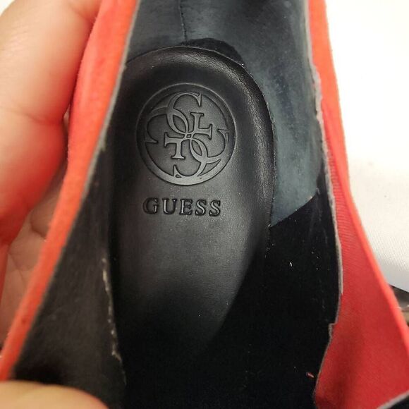 Guess Size 8.5 Ondrea Red Suede Pointed Toe Heeled Ankle Boots F - Picture 9 of 13